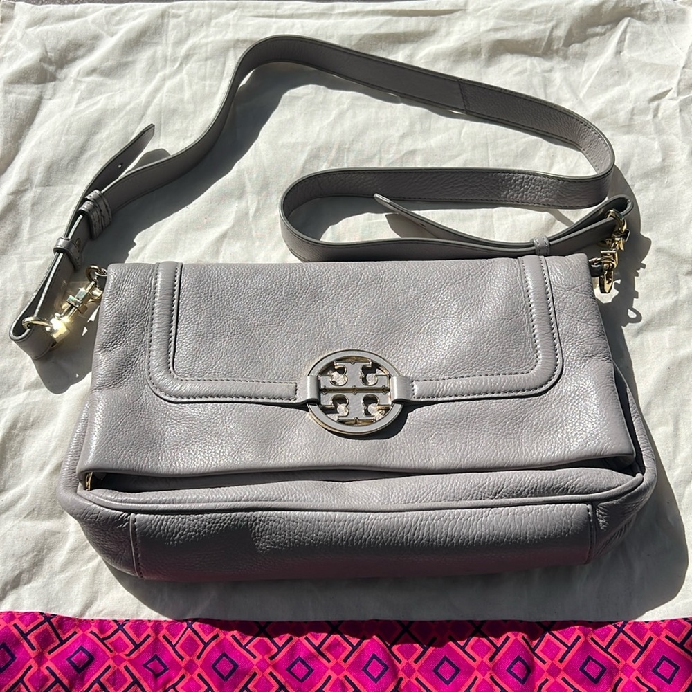 Tory Burch Amanda Foldover Convertible Crossbody - Gray - Excellent Condition!